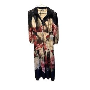 Elliatt Upstage Floral Print Maxi Shirtdress Navy Large NWT